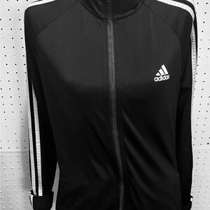 adidas Black Zip-Front Bomber Jacket with White Stripes
